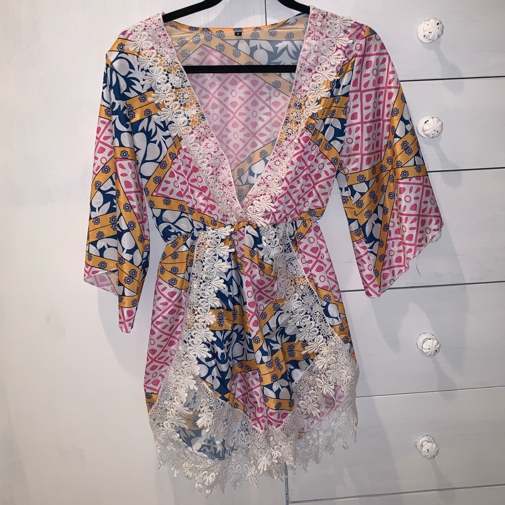 Pink, blue, yellow summer frill Romper